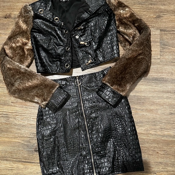 Faux Leather Skirt And Jacket Set - Picture 2 of 5